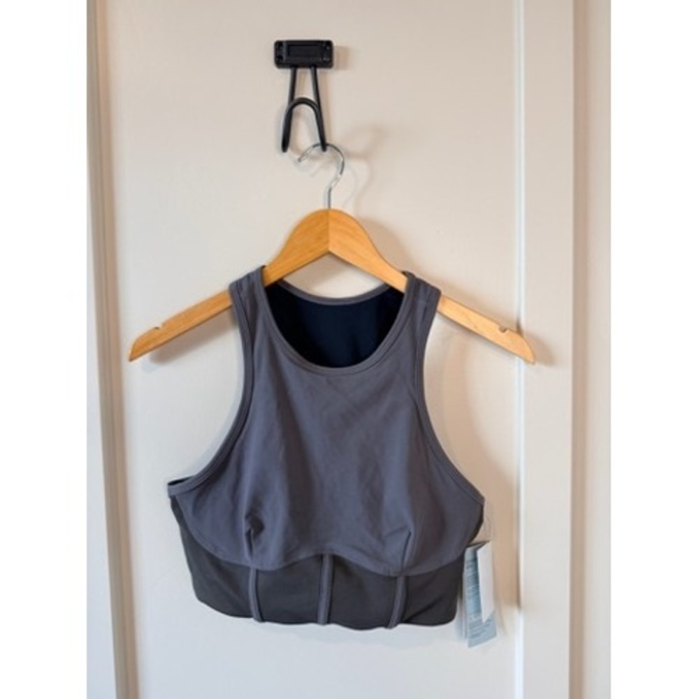 Zella Yoga Studio High Neck Sports Bra Grey Colorblock Corset Detail Medium NWT